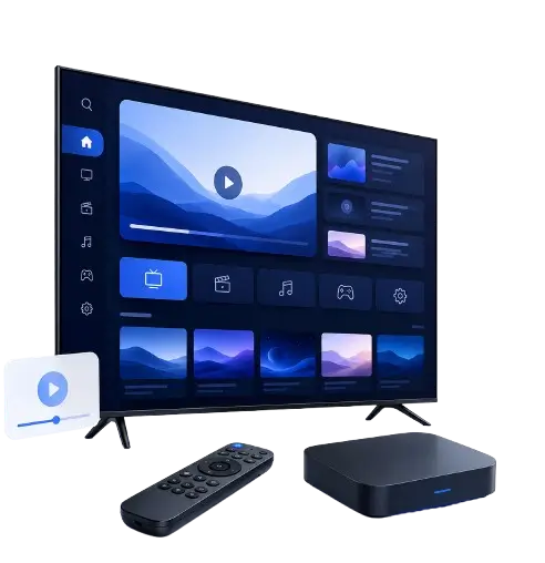 Installation IPTV sur Smart TV avec télécommande et boîtier TV connecté
